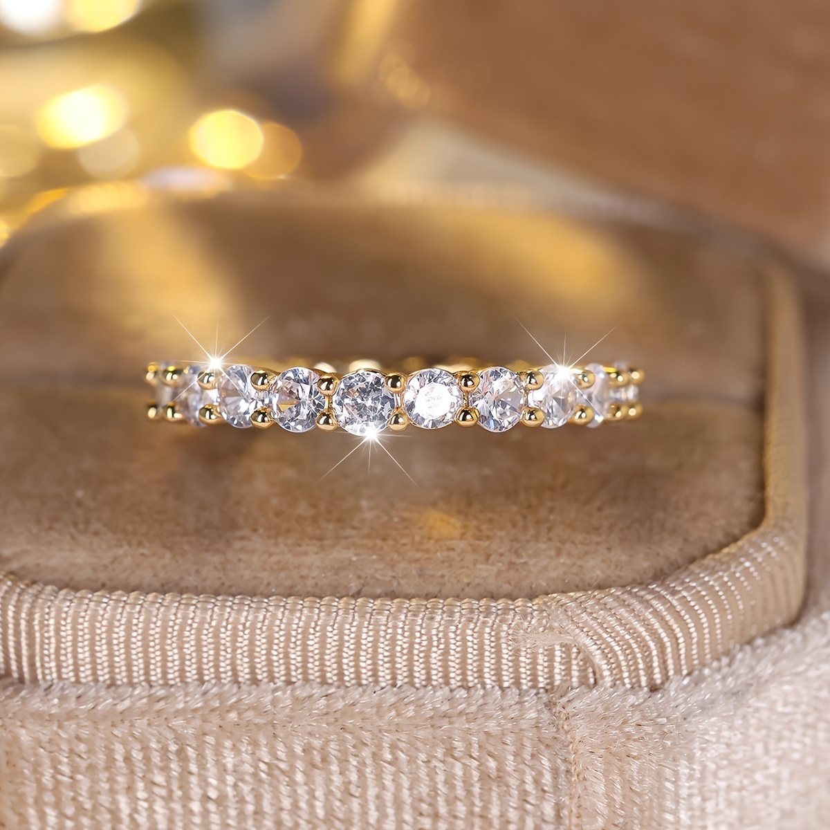 Golden Tone Copper Wedding Ring with Zirconia - Ideal Valentine's Gift